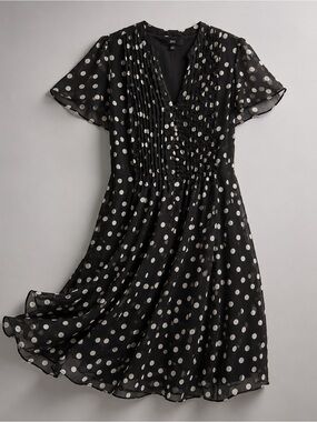 JBS Women Black & White Polka Dot Lined Midi Dress Flutter Sleeves – Size 16W